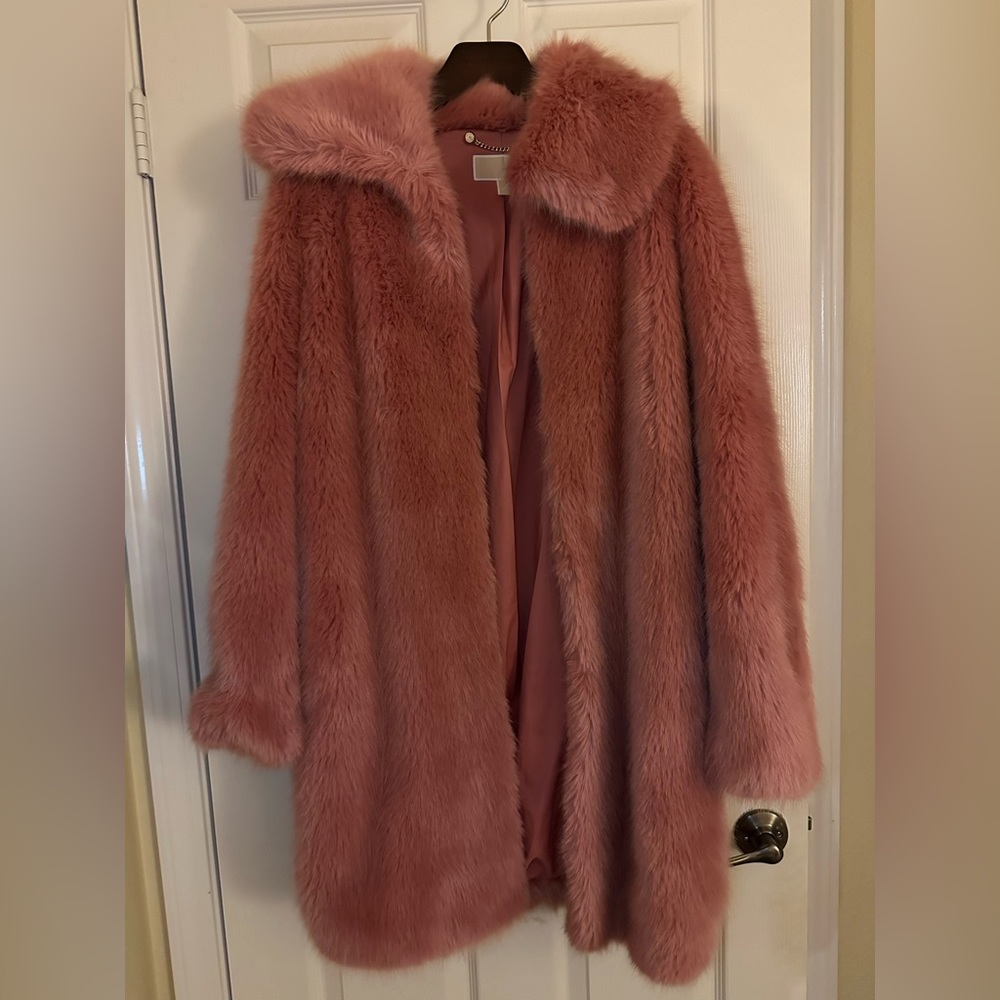 Michael Kors Dusty Rose Pink Faux Fur Coat